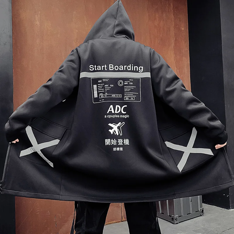 Chaqueta con capucha Harajuku para hombre, abrigos de Hip Hop, chaquetas de Abrigos de moda larga con Bolsillo grande, ropa de calle, Trecnh, talla grande 5XL, novedad