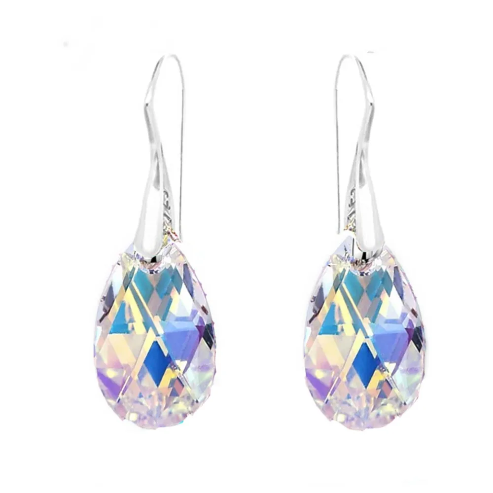 Hermosa 925 пробы серебряные серьги с кристаллами от Swarovski Aurora Borealis Висячие Крючки 1 дюйм