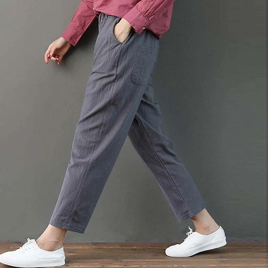 Women Autumn Summer Pants Elastic Waist Harem Shiny Sport Linen Band Pants Winter Joggers Pencil Sport Pants 808