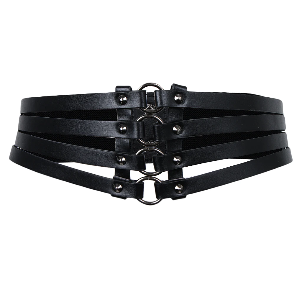 Vintage Women's Punk Rivets Black Leather Wide Waist Belt Hollow Out Band Cincher Vintage Women's Punk Rivets Black Leather Wide Waist Belt Hollow Out Band Cincher