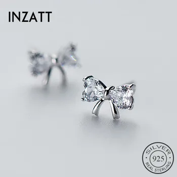 

INZATT Real 925 Sterling Silver Zircon Bow-knot Stud Earrings For Fashion Woman Cute Fine Jewelry MInimalist Accessories Gift