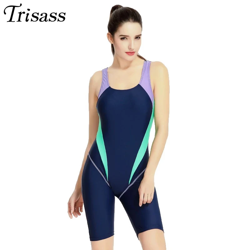 

Trisass 2021 Professional One Piece Swimsuit Swimming Longer Sportswear Fifth Pants Women Swimwear Competitive Bodysuit Monokini