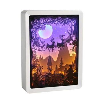 

3D Paper Carving Night Light Shadow Box Paper Sculptures Frame Table Lamps