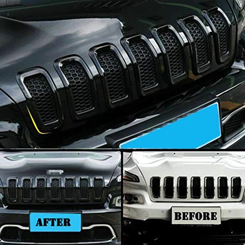 Передняя решетка крышки вставки для- Jeep Cherokee черный гриль рамка отделка комплект кольца 7 шт