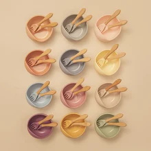 Ensemble d'alimentation pour bébé, bol alimentaire en Silicone multicolore cuillère fourchette antidérapante ustensiles de cuisine sûrs pour enfants imperméables et faciles à transporter 