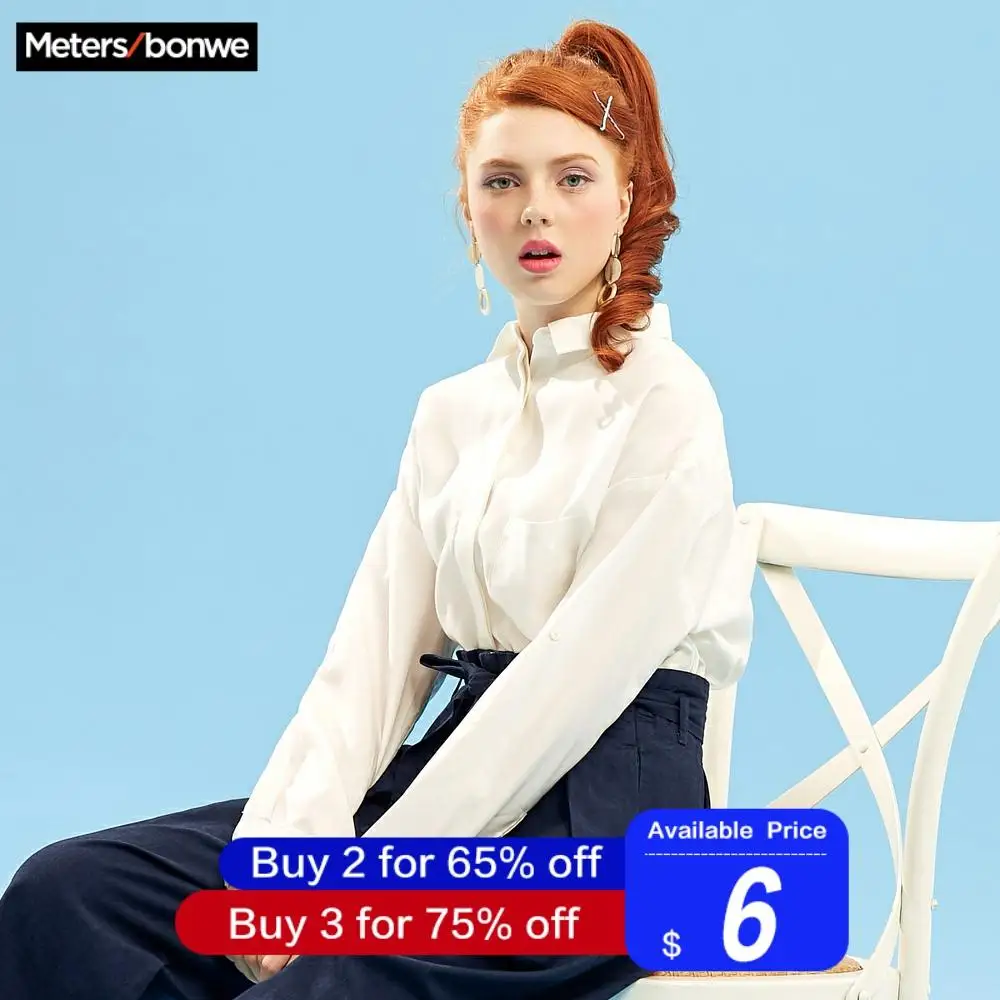 Metersbonwe, женские блузки,, модная рубашка с длинным рукавом и отложным воротником, умная Повседневная Офисная Женская блузка, рубашка, повседневные топы