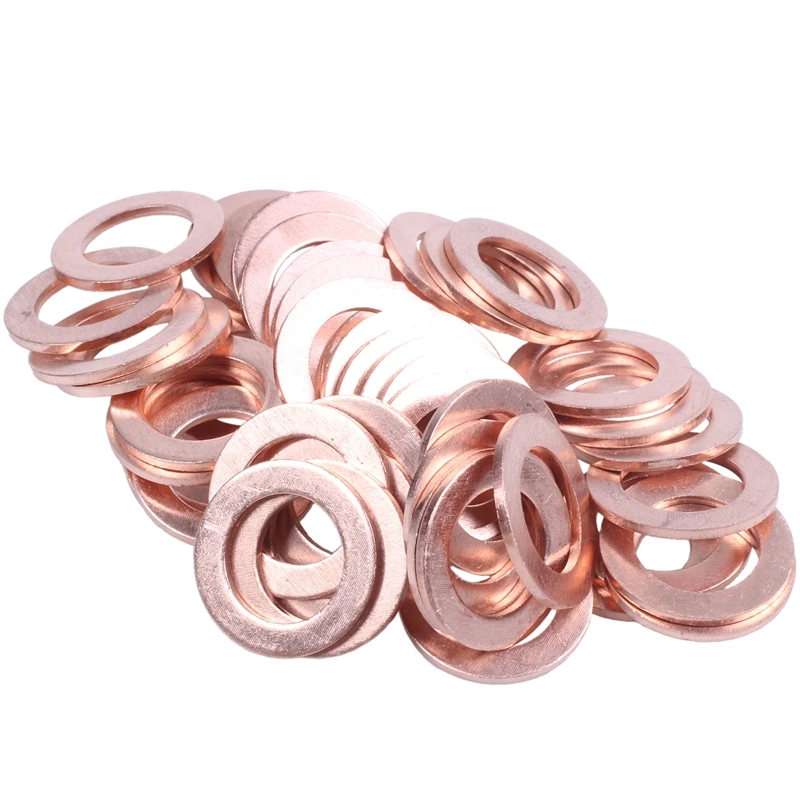 14mm x 22mm x 1.5mm Copper Crush Washer Flat Ring Seal Gasket 50Pcs