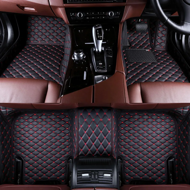 Black Red-line Волокнистые кожаные автомобильные коврики для mercedes benz c-class c200 c180 c300 w204 w205 w203 w202 - Название цвета: Black Red-line