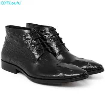 

QYFCIOUFU 2019 Fashion Boot Man Shoes Handmade Men Dress Boot Genuine Cow Leather Original Design Casual Alligator Skin Boots