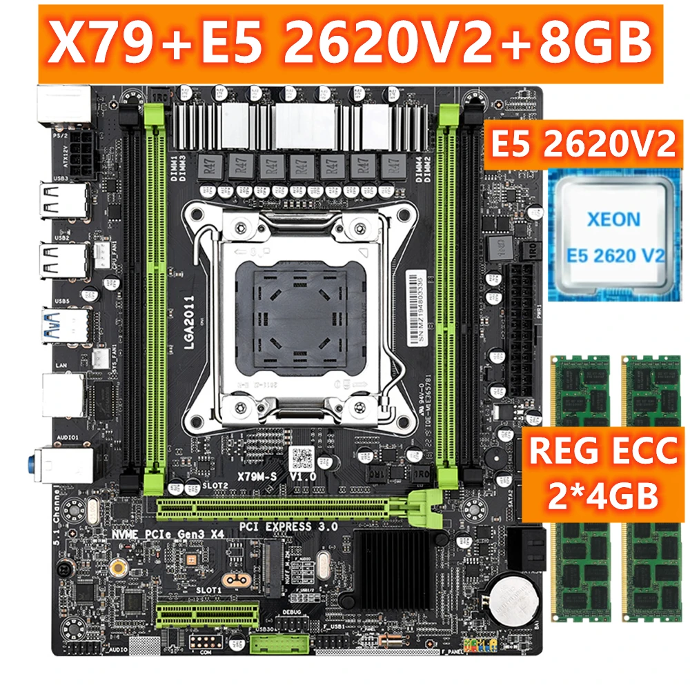 Free Return X79 Lga 2011 Set Motherboard Kit Xeon E5 2620v2 CPU Combo LGA2011 Mainboard DDR3 8GB Sever Memory 1333 Mhz ECC REG | Компьютеры