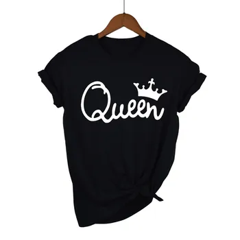 

Queen Couples Women T Shirt Crown Printing Couple Clothes Summer T-shirt Gift For Lady Girl Top Tee