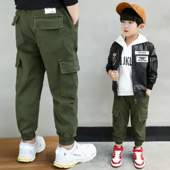 

Boys Pants Solid Cargo Pants For Boy Multi-Pocket Boy Trousers Kids Autumn Casual Pants For Boys Streetwear 6 8 10 12 14 Year