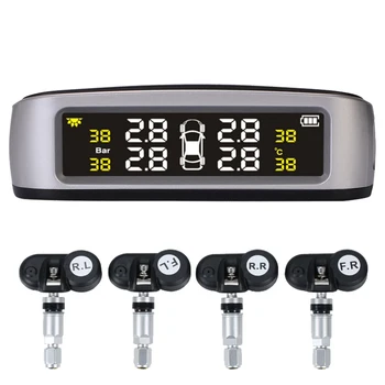 

Car TPMS Tire Pressure Digital Solar Energy Monitoring System Tire Pressure Alarm Systems LCD Display with 4 External Sensors