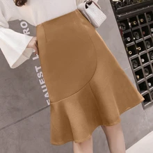 Новинка, зимняя модная женская юбка, облегающая, длинная, красная, абрикосовая, 7009