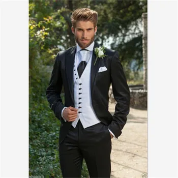 

Elegant Men Suit Custom Black Groom Tuxedos Wedding Business Work /Formal Prom Wear Men's suits 3 piece set (jacket+pants+vest)