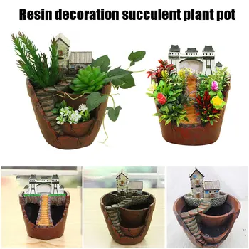 

Newest Micro Landscape Resin House Planter Pot Succulent Flower Pot Miniature Decorations Crafts for Desktop Office