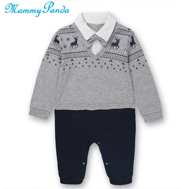 Autumn Newborn Baby Boys Rompers Cotton Tie Gentleman Suit Bow Leisure Body Suit Clothing Infant Jumpsuit Toddler Boys Clothes