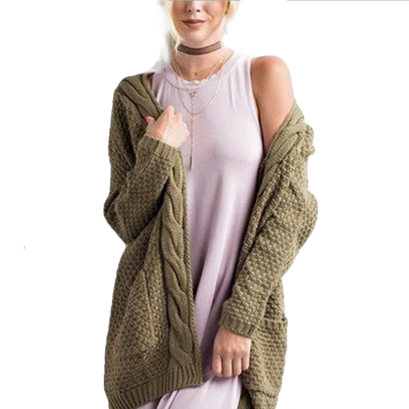 Осенне зимний Повседневный вязаный кардиган свитер для женщин Серый свободный