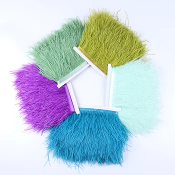 

52 colors 8-10cm ostrich feathers trim feathers on Ribbon Trims Fringe for Dress Clothing Sewing Decoration plume crafts