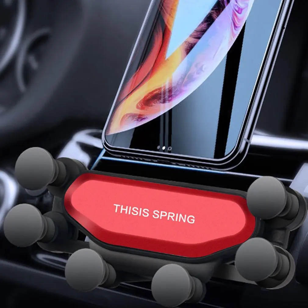 Car Phone Holder Air Vent Clip Mount Gravity Mobile Phone Bracket GPS Stand 6 Point Silicone Bracket - Цвет: Красный