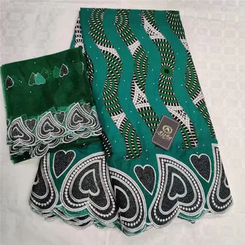 

Green Nigerian Tulle Laces 2019 Latest Ankara Lace Wax Prints Fabric African Cotton Lace Fabrics Voile Lace Fabric With Stones