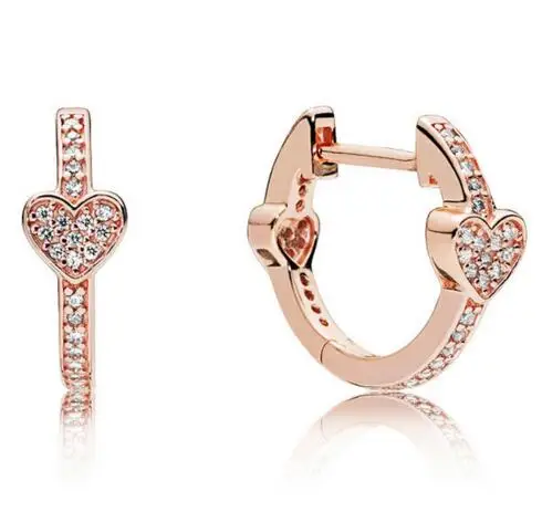 Подлинное 925 пробы Серебристый серьги из розового заманчивые, с сердечками с кристаллами и заклепками в виде капель с кристаллами в форме Для женщин свадебный подарок ювелирные изделия