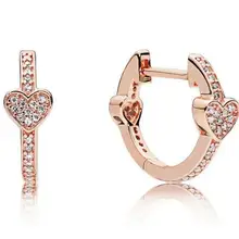 Подлинное 925 пробы Серебристый серьги из розового заманчивые, с сердечками с кристаллами и заклепками в виде капель с кристаллами в форме Для женщин свадебный подарок ювелирные изделия