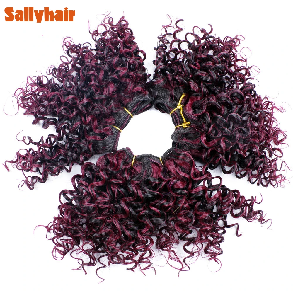 Sallyhair Ombre Color Afro Kinky Curly Crochet Hair Weave Mixed Black Burgundy Synthetic Hair Extensions 3pclot Hair Weavings  (1)