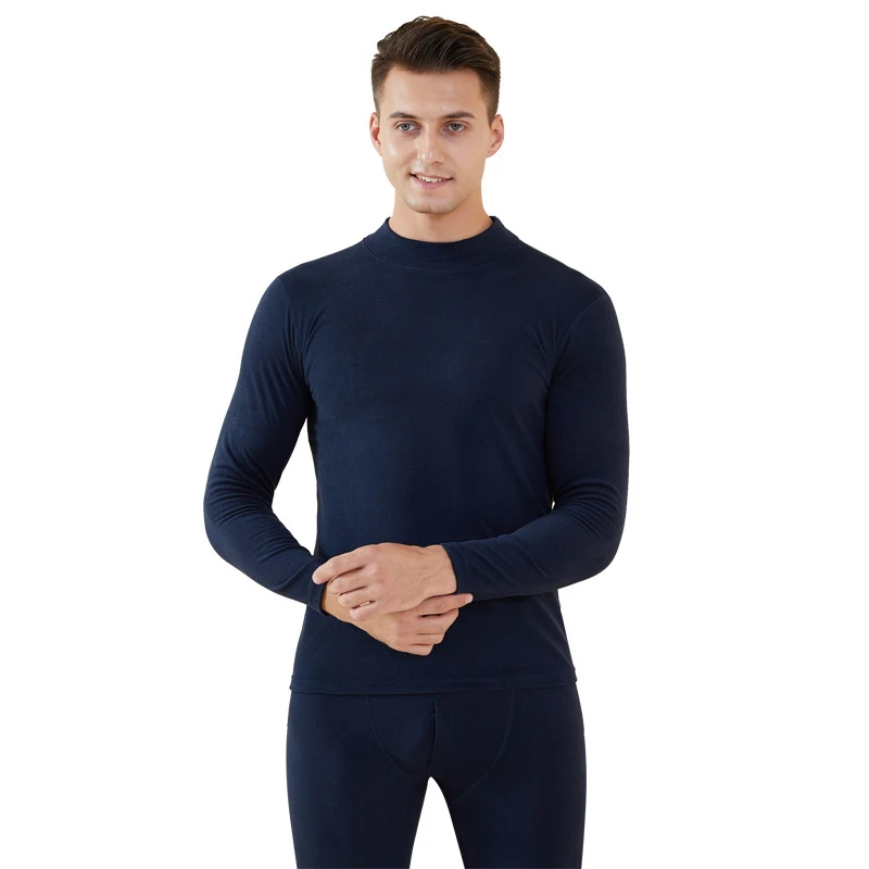 long johns for men Middle Neck Thermal Underwear Set Men's Solid Color Round Neck Autumn And Winter New Autumn Clothes Autumn Pants Bottomwear mens base layer pants Long Johns