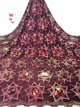 

New Arrival Sequins Lace Fabrics /wine red African Nigerian Tulle Mesh Lace Fabric for Wedding Velvet Lace Fabrics with Sequins