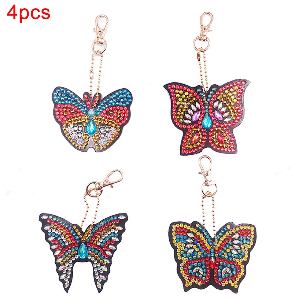 

4Pcs Craft Colourful Pendant Kids Shining Keychain Set DIY Handmade Butterfly Full Drill Diamond Painting Simulation Hanging