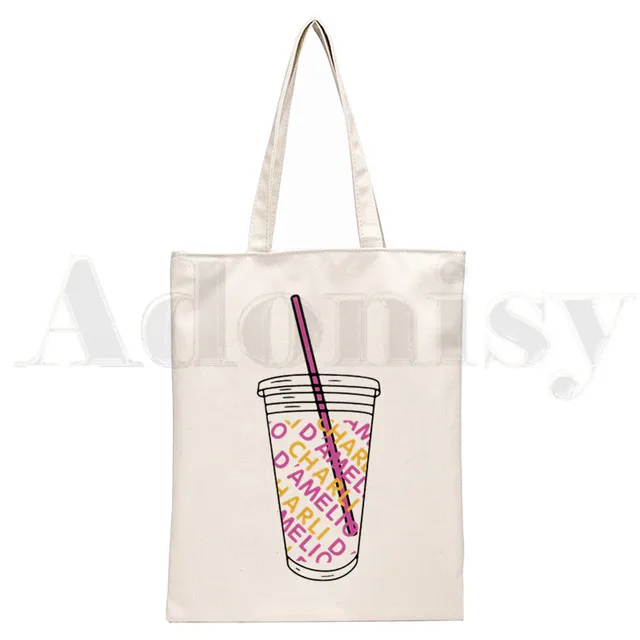 Ice Coffee Splatter Charli Damelio Harajuku Anime Handbags Shoulder Bags Casual Shopping Girls Handbag Women Elegant Canvas Bag F