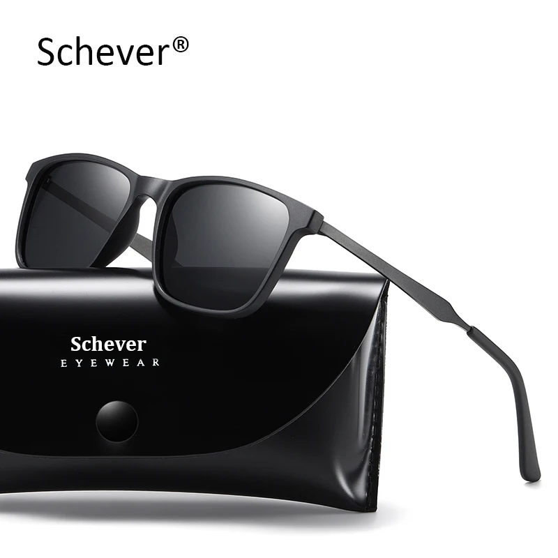 

Schever Brand Men's Luxury Accessories Small Rectangle TR90 Sunglasses Polarized UV400 Male Driving A Car Shades With Case