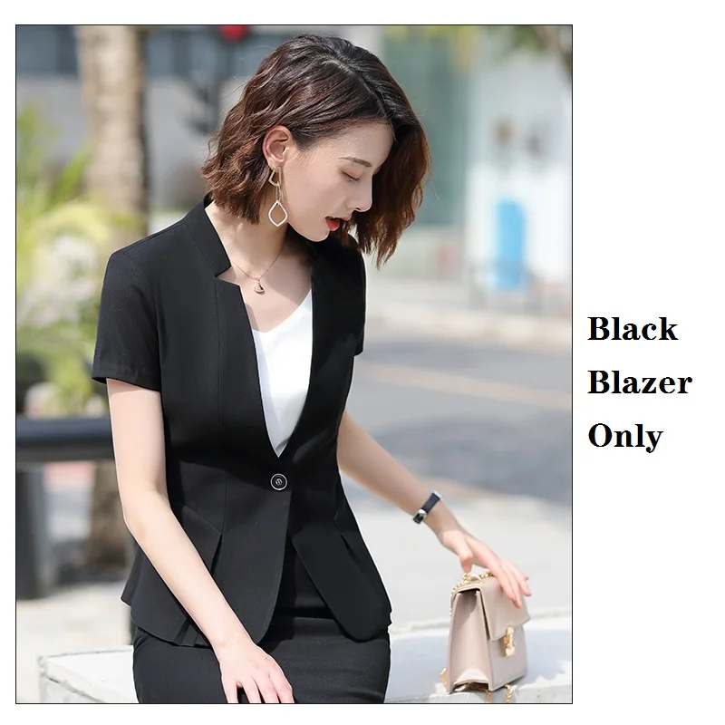 Black Blazer Only Летний формальный черный блейзер женские брюки Костюмы рабочая одежда наборы офисная Дамская Деловая одежда с коротким рукавом - Цвет: Black Blazer Only