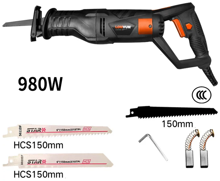 

Electric Saw 980W Reciprocating Saw for Wood Metal Plasitic Pipe Cutting Power Saw Tool with Saw Blades