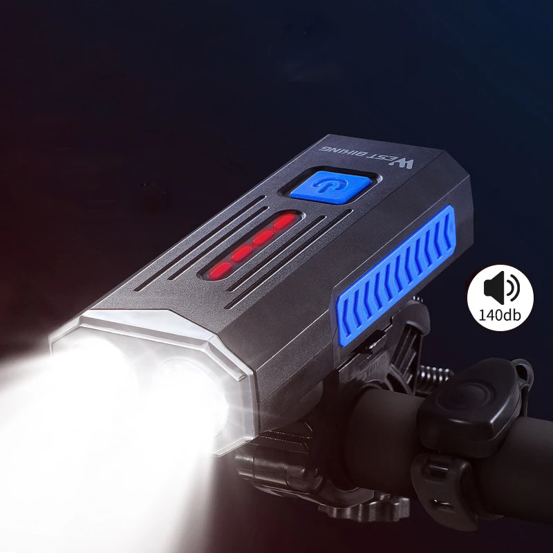 4000mAh MTB Bike Light LED USB Rechargeable Bicycle Headlight With Horn Bell Waterproof 360 Degree Rotating Cycling Front Lamp | Спорт и