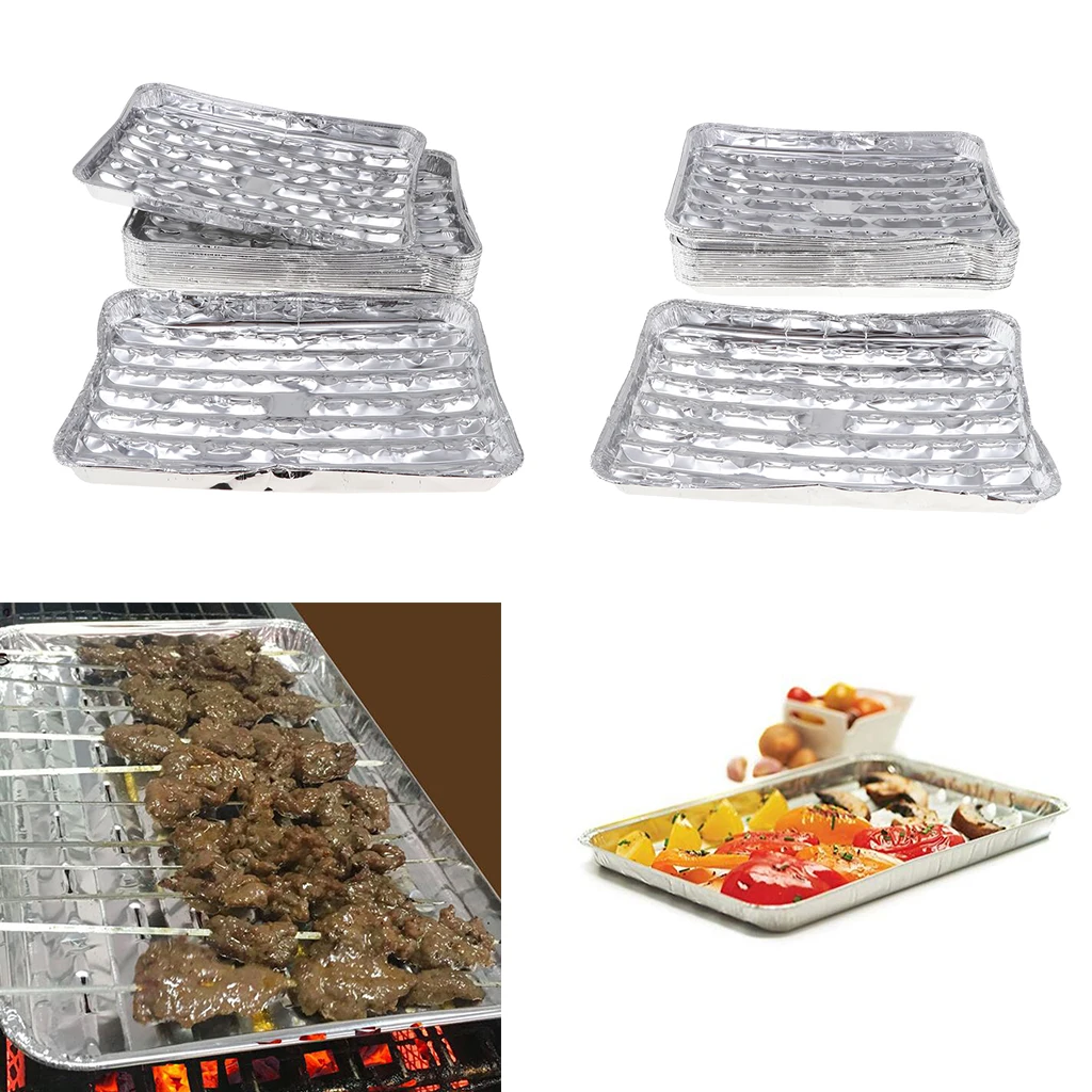 40pcs/set Disposable Aluminum Foil Pans Barbecue Grilling Trays Baking Plate