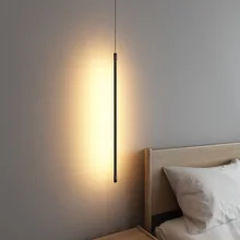 Nordic wisiorek Led Light minimalistyczna linia kreatywny projektant domu sypialnia proste nowoczesne wiszące oświetlenie jadalnia wystrój łóżka lampy tanie tanio CN (pochodzenie) ROHS Platerowane Wiszący przewód Wisiorek światła Z aluminium Metrów 5-10square Black Klin iron Żarówki LED