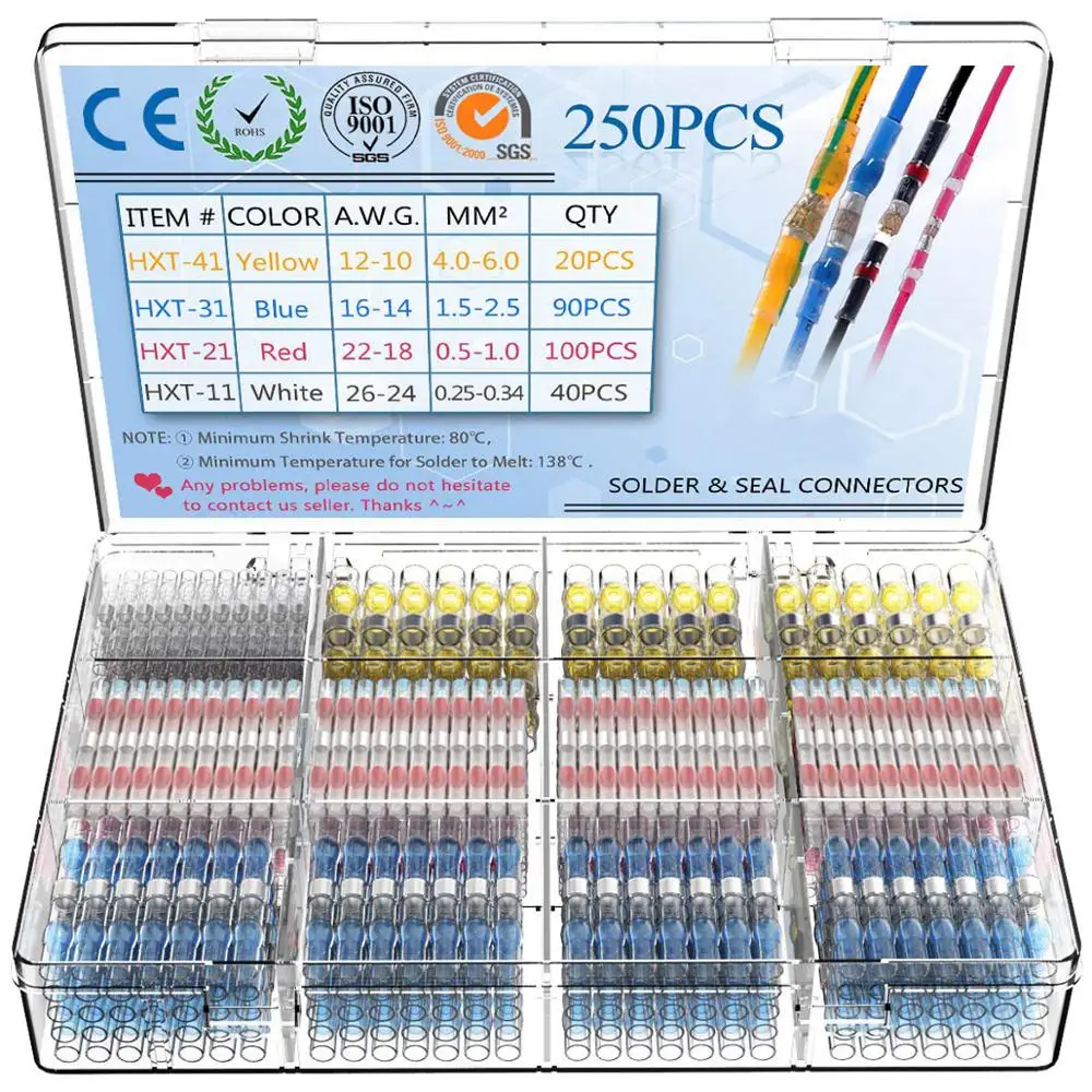 250PCS 250/100 шт провода для пайки Разъемы-Терм усадочная припоя стыковые Соединители-припоя разъем и лекарственных средств(FDA Автомобильная морской изоляцией - Цвет: 250PCS