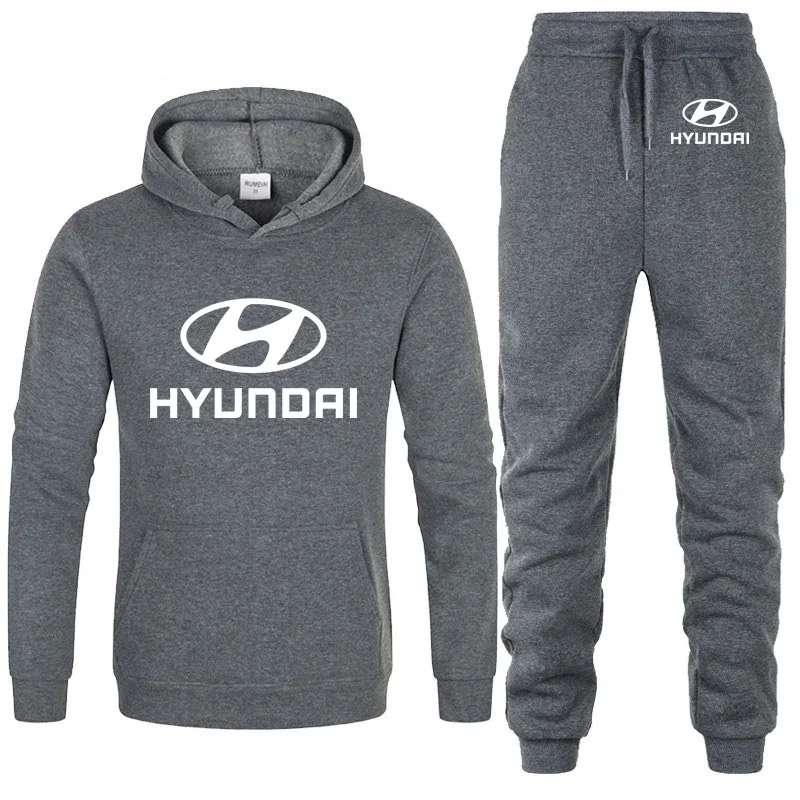Мужские толстовки с капюшоном с логотипом автомобиля hyundai, унисекс, мужская толстовка с капюшоном в стиле хип-хоп, harajuku, повседневные флисовые худи, брюки, костюм из 2 предметов