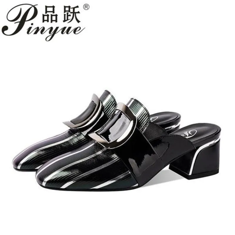 

Women's Loafers Summer New Genuine Leather British Style Ladies Shoes Casual Outdoor Baotou Half Slippers Girl