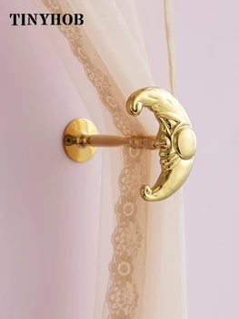 

Sun-Shaped Moon-Shaped Drapery Holdback Wall Tie Hooks Brass Hanger Holder European Curtain Accessories Light Luxury Home Decor