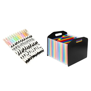 

12Pcs Gel Pen Tiny Milk Cow Pen School Stationery & 1Pcs Expanding File Folder 24 Pockets, A4 Letter Size File Organizer