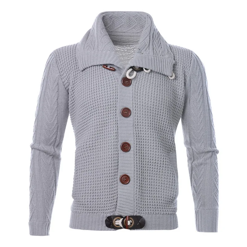 Puimentiua Men's Knit sweater Thick Wool Turtleneck Long Sleeve Jacket Cardigan with Horn Button Men's Sweater Jacket 2019 Puimentiua Men's Knit sweater Thick Wool Turtleneck Long Sleeve Jacket Cardigan with Horn Button Men's Sweater Jacket 2019