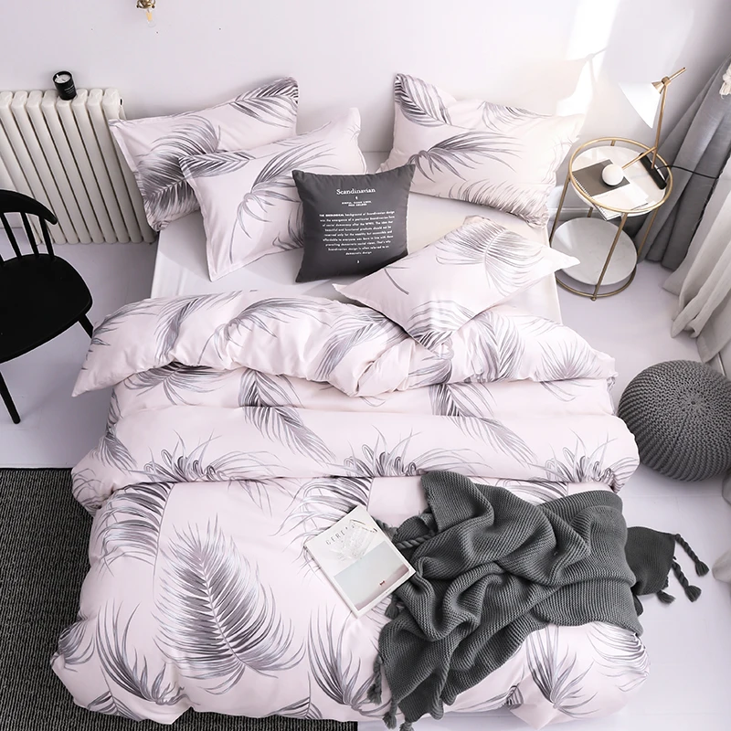 

Nordic Style Bedding Set Leaf Pattern Duvet Cover Set Flat Sheet Pillowcase Bedclothes Bed Linen Set Euro For Adult