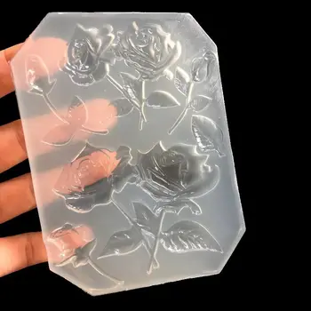 

New Mirror DIY Handmade UV Crystal Epoxy Mold With Leaf Big Rose Jewelry Pendant Accessories L4ME