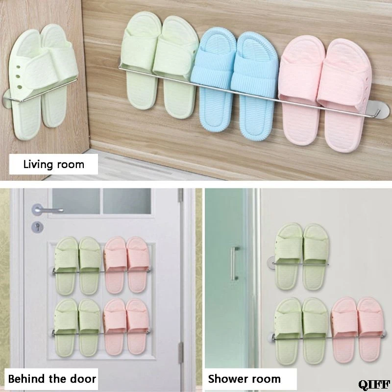 2pcs/set Bathroom Wall Mounted Shoe Storage Rack Holder Stainless Steel Slippers