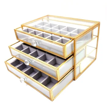 

Retro Golden Glass Jewelry Box Jewelry Watch Finishing Box Double Necklace Receiving Frame Desktop Receiving