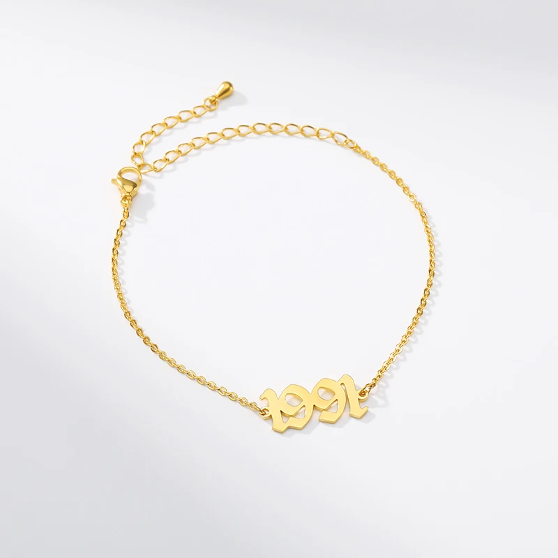 Специальные даты год браслеты Старый английский номер браслет для женщин пользовательские ювелирные изделия от 1990 до год рождения золотой браслет BFF