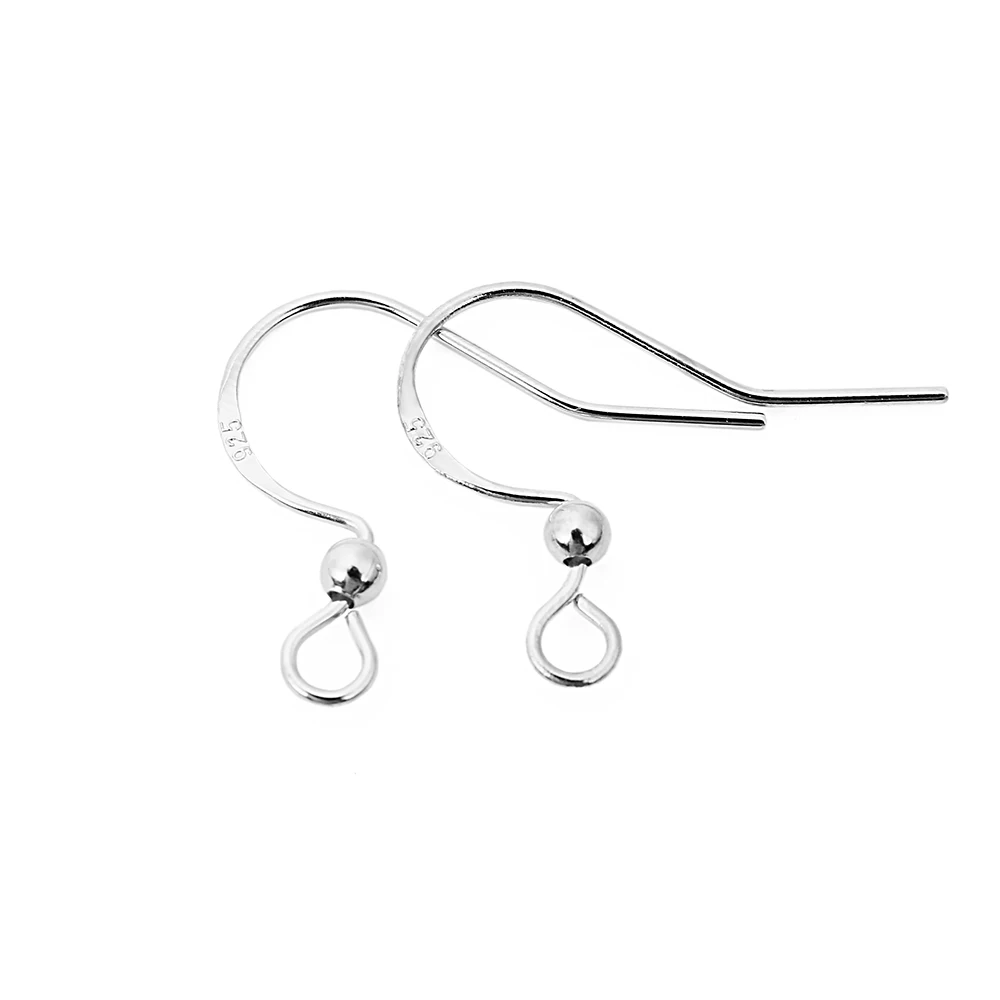 ear hook,24*0.8mm solid 925 sterling silver earring wire hooks with 2mm  ball 